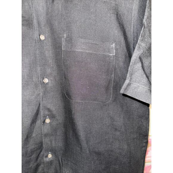 Brandini 100% Linen Short Sleeve Button Down Shirt Black Office Men M Dress Gorp - Picture 7 of 8